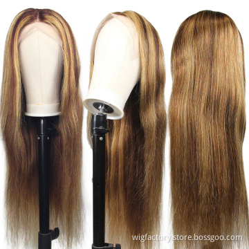 Hot selling very cheap 100 human highlight long wig, colored human hair lace wigs,13*6*1 t part human wig high light wig